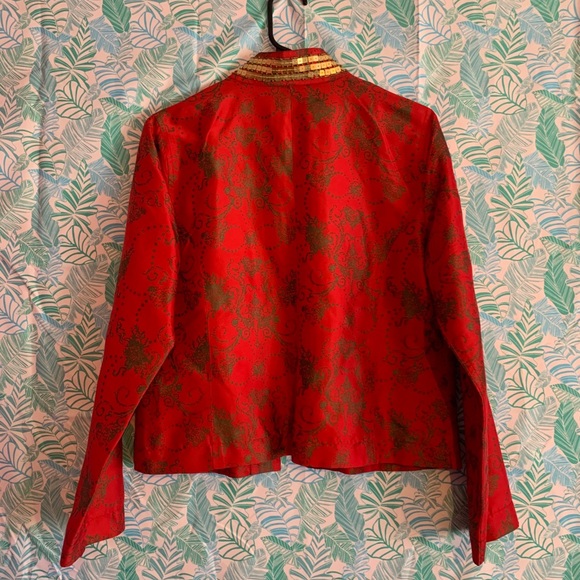 Chico’s Red Silk Open Front Jacket - Picture 6 of 6